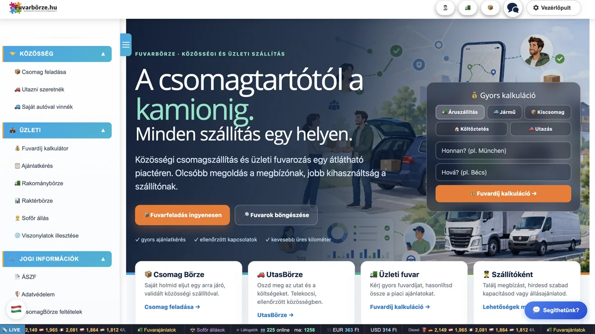 Fuvarbörze.hu weboldal előnézete